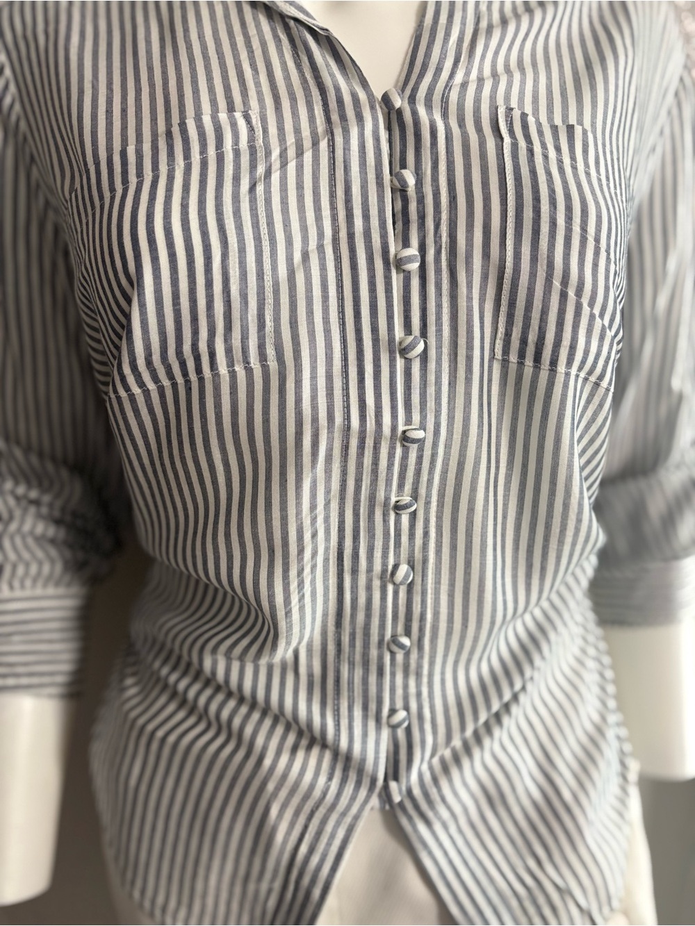 Velvet Heart Navy and White Vertical Stripe Button-Down Shirt - Picture 2 of 7